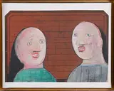 Deux personnages by Abraham Hadad, Technique mixte, huile, gouache, encre et mine de plomb sur papier, collé sur toile, sold Jun 2025