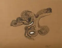 Sans titre by Bernard Réquichot, 1956, Encre rehaussée de gouache blanche sur papier teinté, sold Apr 2024
