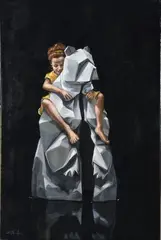 Untitled (Floor is lava serie) by Ernest Zacharevic, Acrylique sur toile signée en bas à gauche Acrylic on canvas signed lower left, sold Oct 2019