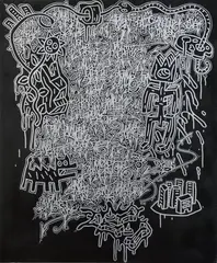 & LA 2 (LITTLE ANGEL II) (Américain, né en 1967) Sans titre by Speedy Graphito, Acrylique et marqueur argenté sur toile datée et signée au dos Acrylic and silver markur o, sold Oct 2019