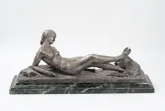 Jeune fille au faon by Ary Jean Léon Amer, Épreuve en bronze argenté, sold Feb 2025