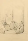Hommes et femmes assis devant une by Moses Levy, Crayon et estompe sur papier, sold Nov 2024