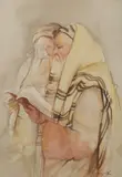 Lecture de la Bible by Victor Sarfati, Aquarelle sur traits de crayon, sold Nov 2024