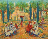 Conversation à l'entrée de la ville by Nathan Gutman, Gouache, sold Nov 2024