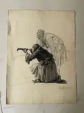 Étude pour le tableau Les pirates. Deux feuilles by Antoine Alphonse Montfort, 1835, Crayon noir estompe, sold Nov 2024