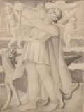 La musique by Edgard Scauflaire, Mine de plomb et crayon sur papier H_36 cm L_27 cm Certifié par la fille de l'artiste, sold Dec 2019