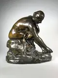Jeune femme s'essuyant le pied by Jules Dalou, Epreuve en bronze à patine brun nuancé, sold Oct 2020
