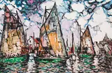 Bateaux au port by Marc-Aurèle Fortin, casein on cardboard, sold May 2024