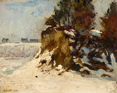 The Cedar Island, Winter by Robert Pilot, 1919, oil on panel, sold May 2024