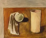 Still Life with Milk Glass by Stanley Morel Cosgrove, oil on board, sold May 2024