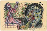 Otello und Desdemona by Markus Lüpertz, 1996, Aquarell, Farbkreiden und Tinte auf Papier (Druck einer Otello-Partitur), sold May 2014
