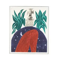 Grave of Santa Anna's Leg by Carol Summers, Woodblock print in colors on handmade paper, sold Jan 2026