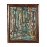 Early Abstract Painting by Charles Chapin, Oil on burlap, sold Jan 2026