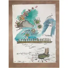 Dessin souvenir 1, 31 mars 2020 by Fabrice Hyber, Aquarelle et fusain sur vélin d'Arches, sold Apr 2020