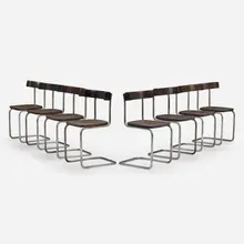 Dining chairs model 49C, set of eight by Giuseppe Pagano, c. 1935, chrome-plated steel, lacquered birch, sold Mar 2023