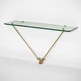 Custom wall-mounted console by Osvaldo Borsani, c. 1955, glass, brass, sold Mar 2023