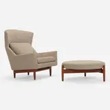 Lounge chair and ottoman by Jens Risom, c. 1960, upholstery, walnut, sold Mar 2023