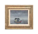 Untitled - Two Figures Fishing on a Pond in the Rain - second half 20th century by Gloria Stuart, oil on canvas, sold Jul 2025