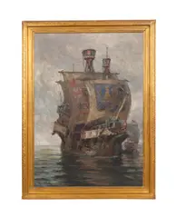 Untitled - Ships at Sea - first half 20th century by Harry Schultz, oil on canvas, sold Jul 2025