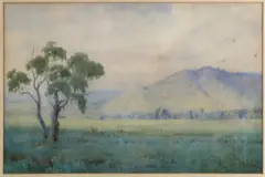 Untitled by John Mather, watercolor of landscape titled "Steel's Flat" on verso, sold Dec 2024
