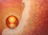 large Surrealist painting depicting a bearded man holding an orb by Ann Truxell, oil on canvas, sold Jun 2023