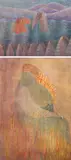 (2) Surrealist Toucan paintings by Ann Truxell, tempera on paper, sold Jun 2023