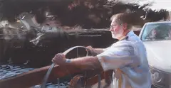 painting "Crossing by Mary Whyte, watercolor on paper, sold Jun 2023