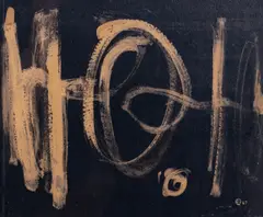 Small Abstract painting by Morris Blackman, oil on board, sold Jun 2023