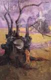 Lovers in Surrealist Landscape by Morris Blackman, oil on canvas, sold Jun 2023