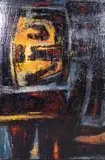Abstract Expressionist painting by Morris Blackman, oil on masonite, sold Jun 2023