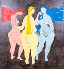 (3) Female Nudes by Morris Blackman, mixed media on upper mounted on board, sold Jun 2023
