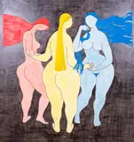 (3) Female Nudes by Morris Blackman, mixed media on upper mounted on board, sold Jun 2023