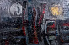 Abstract Expressionist painting by Morris Blackman, oil on masonite, sold Jun 2023