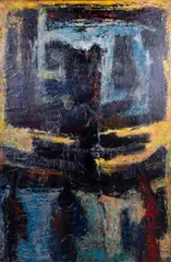 Abstract Expressionist painting by Morris Blackman, oil on masonite, sold Jun 2023