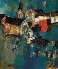 LՎglise du village, 1958 by S. H. Raza, oil on canvas, sold May 2024
