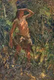 Indian in the Wood (Indien à la chasse), 1907 by Marc-Aurèle de Foy Suzor-Coté, oil on canvas, sold May 2024