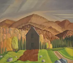 Near Cranberry Lake, Haliburton (Hills, Haliburton), 1933 by Carl Schaefer, oil on canvas, sold Nov 2024