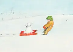 A Little Girl and Her Snowman, 1973 by William Kurelek, mixed media on board, sold Nov 2024