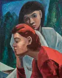 The Sisters, circa 1955 by Yvonne McKague Housser, oil on canvas, sold Nov 2024