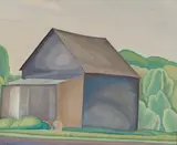 The Barn, circa 1930 by Lionel LeMoine FitzGerald, oil on canvas laid on board, sold Nov 2024