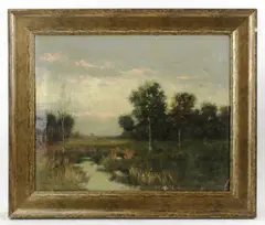 landscape with river by Arthur Hoeber, oil on canvas, sold Jan 2024