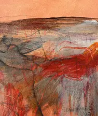 Red Landscape by Fred Schimmel, oil on paper, sold Oct 2022