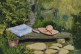 The Lady Vanishes by Davinia Hitchcock, oil on board, offered Jul 2023