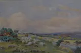 Droving sheep within a moorland landscape by Charles James Adams, watercolour, sold Jul 2023