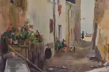 Alleyway In A Fishing Village by Ezequiel Torroella, watercolour, offered Jul 2023