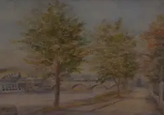 Stone arched bridge within a town by Albert Thomas Derome, watercolour, offered Jul 2023