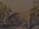 A stone arched bridge with river beneath by Henry W Bracken, watercolour, offered Jul 2023