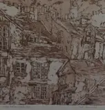 View From Yard 56 by J.R. Bennett, Aquatint etching, 'View From Yard, offered Jul 2023