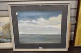 Winter coastal scene by E Mackie, watercolour, offered Jul 2023