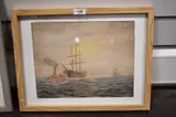 Shipping scene with tug towing a masted ship by H Parson, watercolour, sold Jul 2023